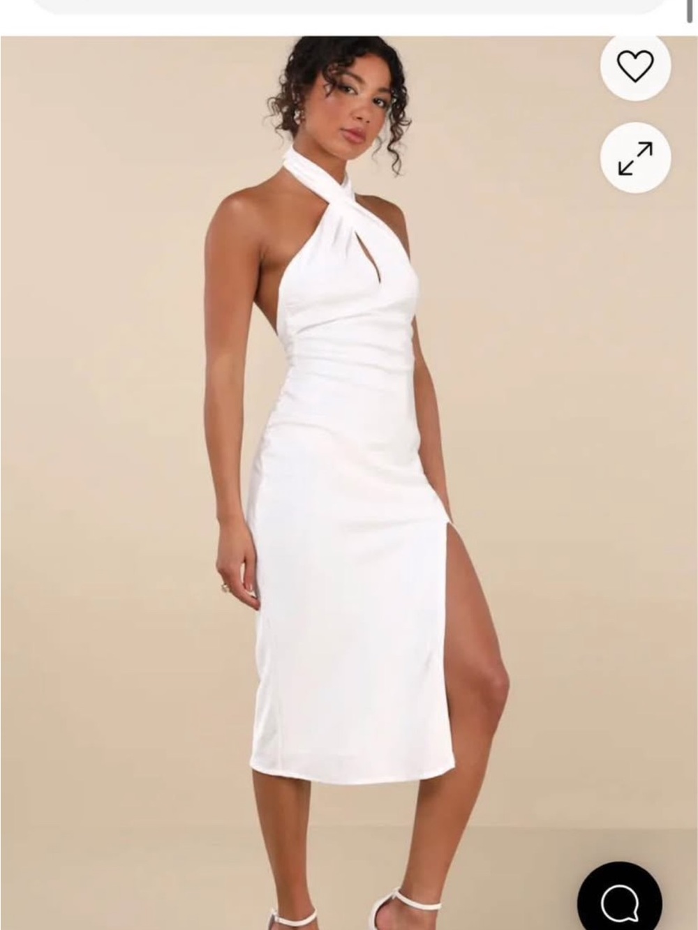 Lulu's White Halter Midi Dress with Side Slit